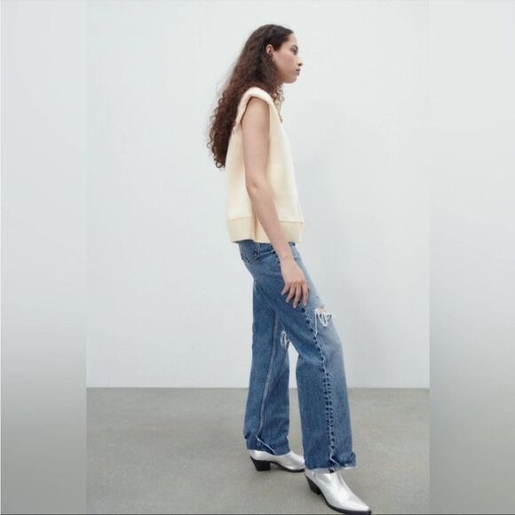 Zara NWT Plush Vest Padded Shoulders High Collar Size S Plush Ecru Light Yellow - Picture 4 of 11